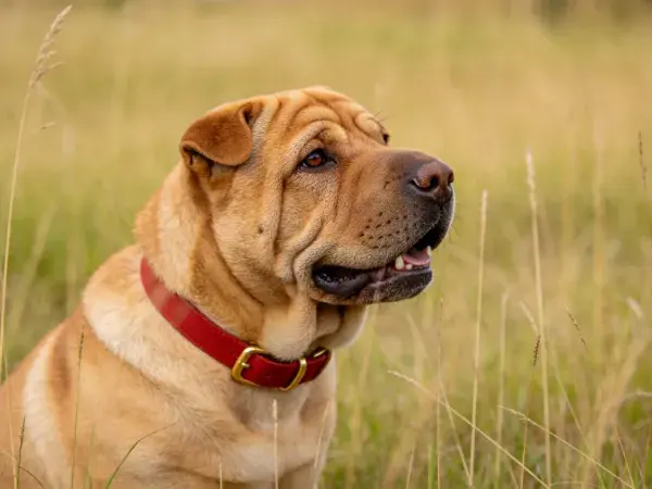青草地上沙皮犬特写镜头