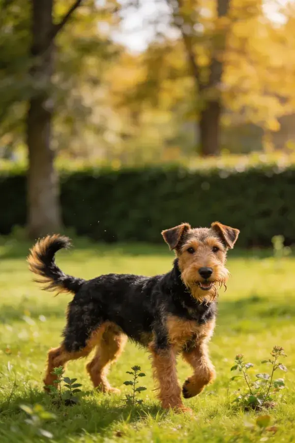 草地中黑棕相间的英国古代牧羊犬动态画面