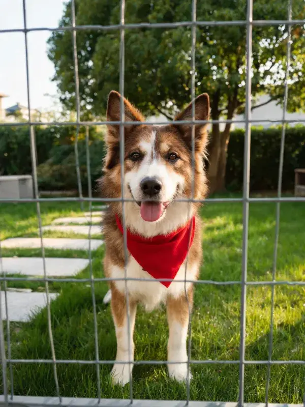 铁丝网围栏内的阿拉斯加混血犬