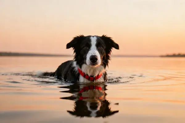 边境牧羊犬水中游泳场景