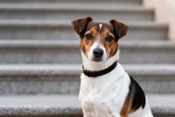 杰克罗素梗犬静坐台阶前