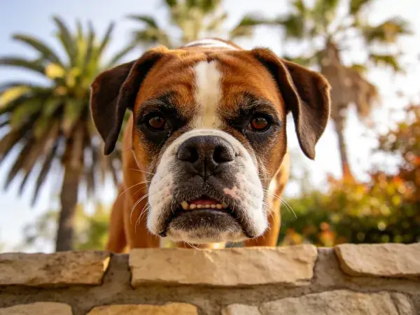 近距离捕捉一只拳师犬的特写镜头