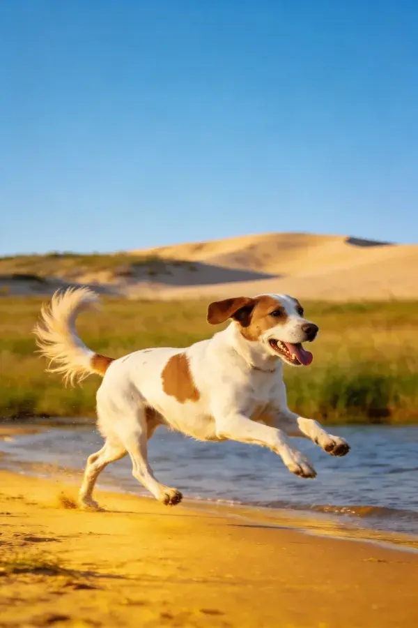 沙滩浅水区域内的斑点指示犬