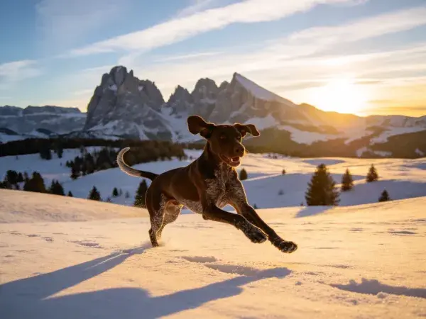 德国短毛波音达犬雪地奔跑场景