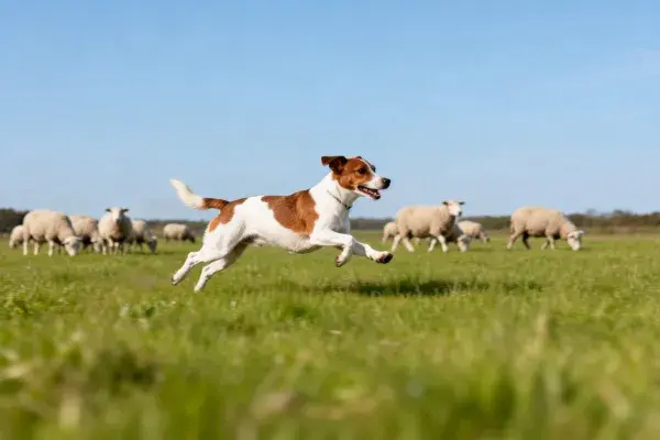 杰克罗素梗犬在牧场奔跑场景
