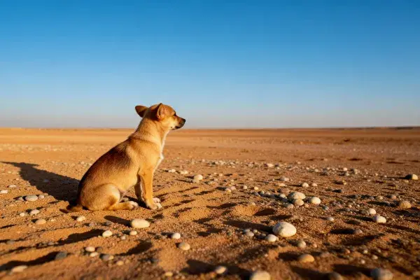 荒漠沙地上的小型混种犬