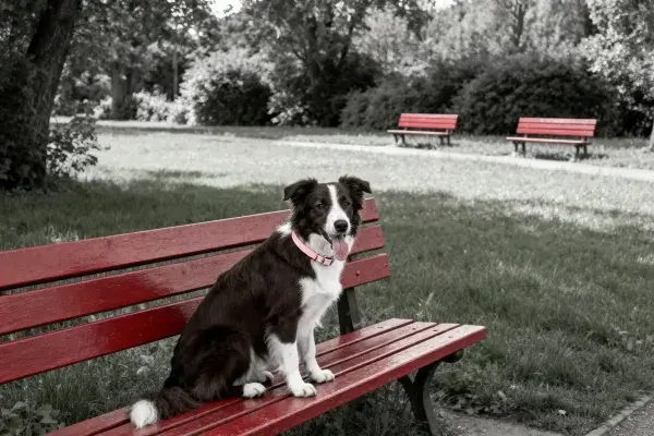 公园长椅上的边境牧羊犬
