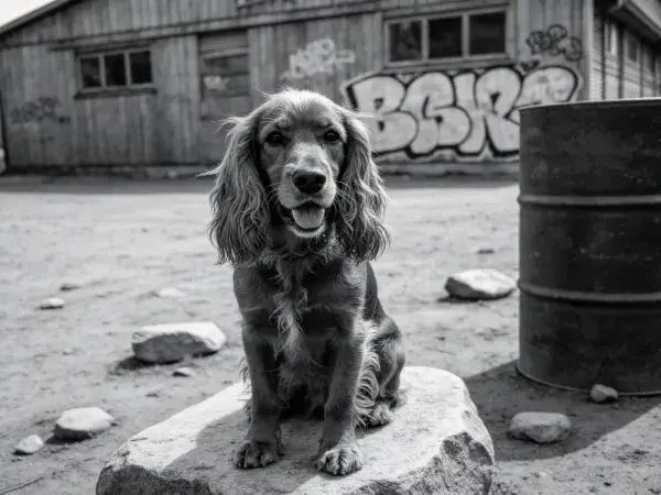 可卡犬于岩石上的静态姿态
