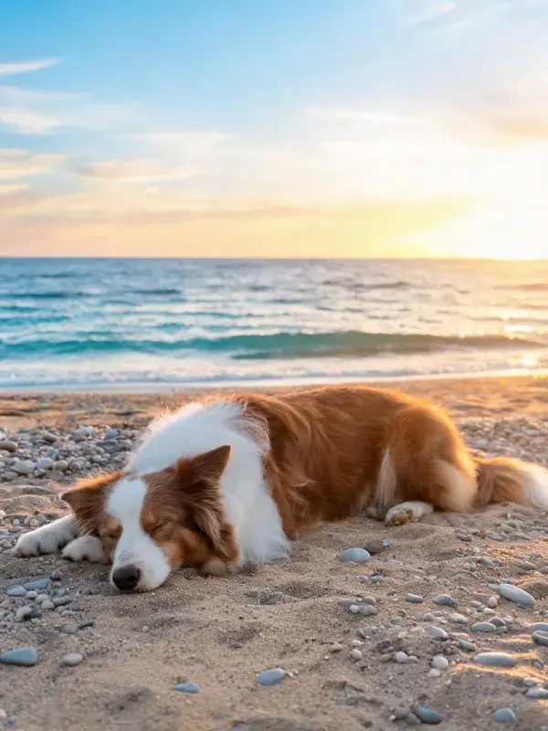 边境牧羊犬海滩上安睡