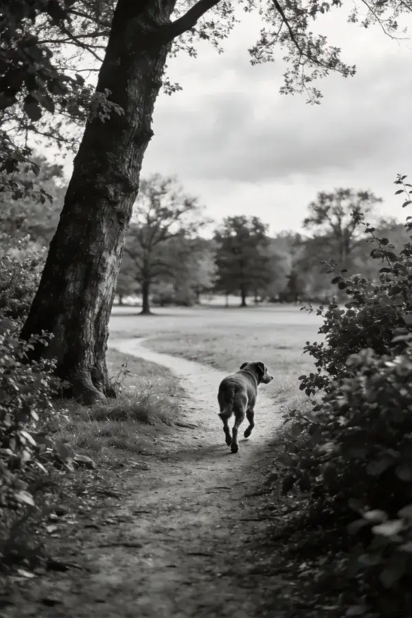 林间小径上的中型指示猎犬奔跑场景
