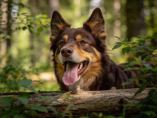 森林中边牧混血犬的特写镜头