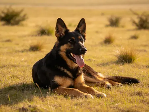 草地休憩的德国牧羊犬