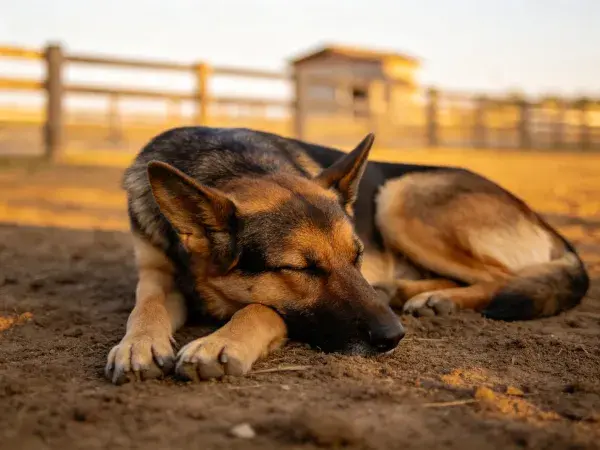户外泥土场地上的德国牧羊犬