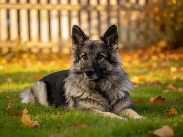 德国牧羊犬草地上毛发细节特写
