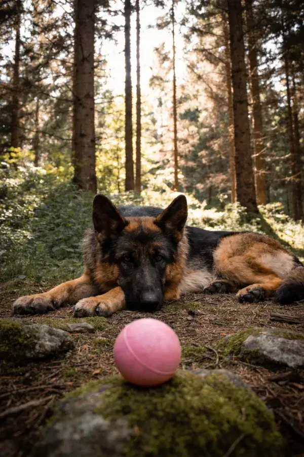 森林中休息的德国牧羊犬