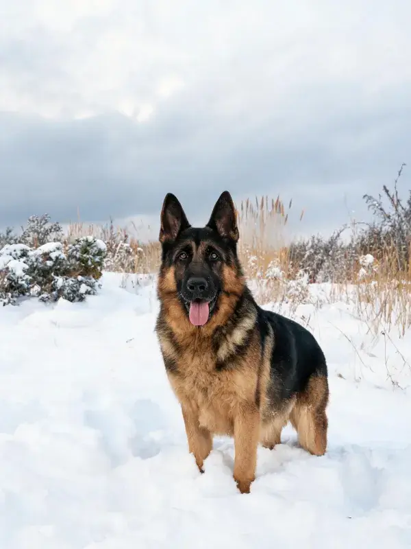 雪地场景里德国牧羊犬站立姿态