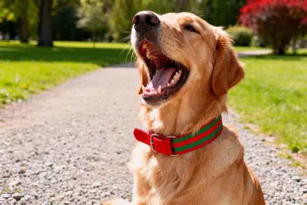户外阳光下的金毛寻回犬