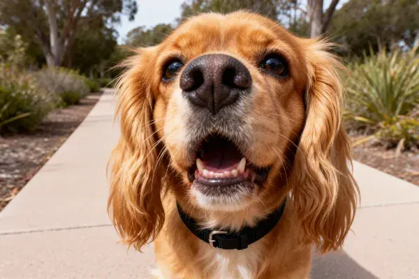 英国可卡犬与户外步道特写