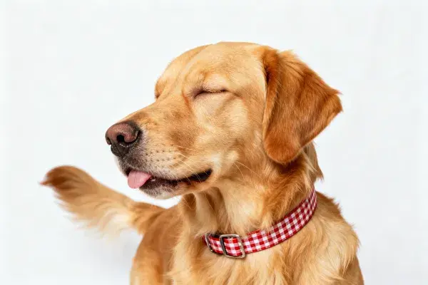 白色背景下金毛犬特写镜头