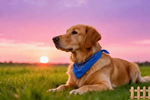 金毛寻回犬草地日落特写