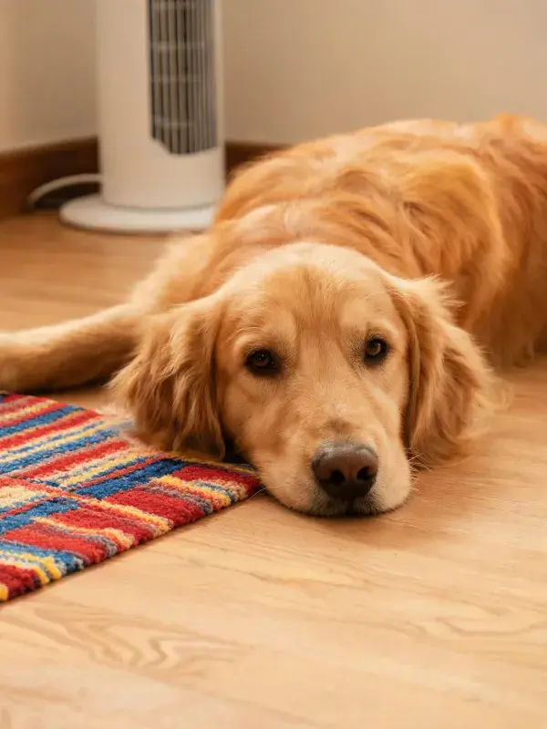 金毛寻回犬趴卧在木地板上