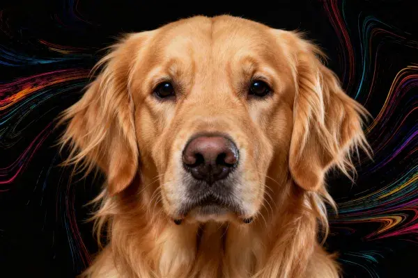 金毛寻回犬特写与抽象背景画面