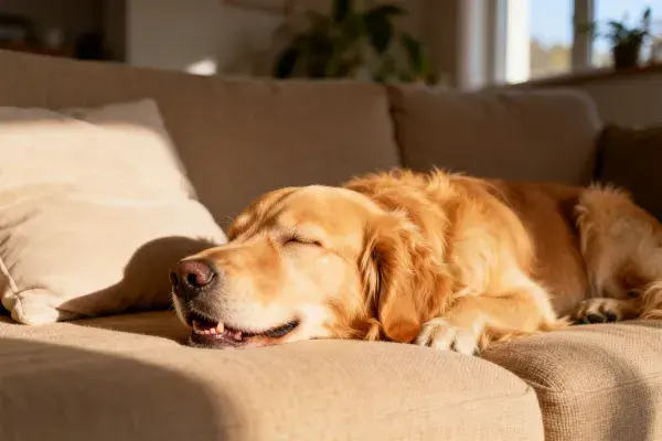 金毛寻回犬躺卧在沙发上