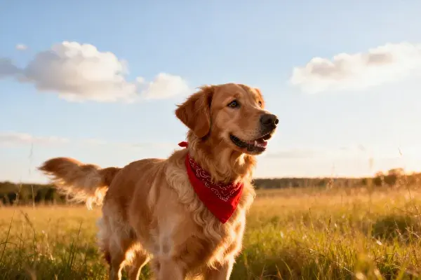 金毛寻回犬在草地观察远方