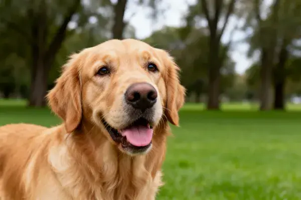 金毛犬在绿地户外特写镜头