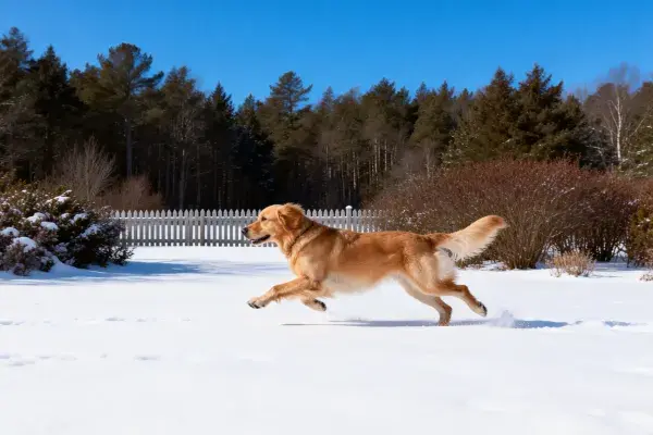 金毛寻回犬雪地奔跑瞬间