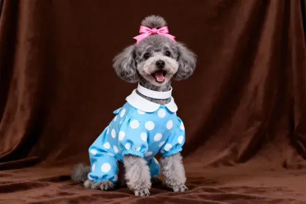 玩具贵宾犬在棕色布景前