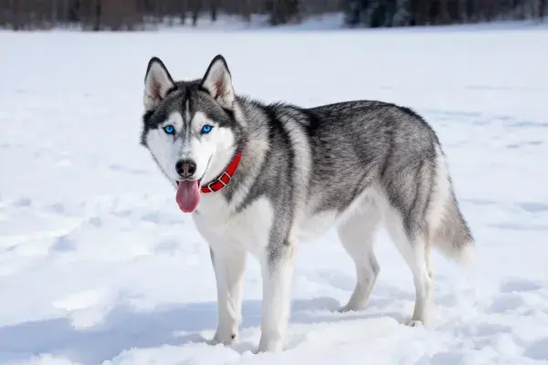 雪地中的西伯利亚雪橇犬