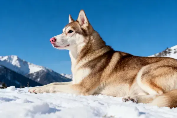 西伯利亚雪橇犬雪地休憩场景