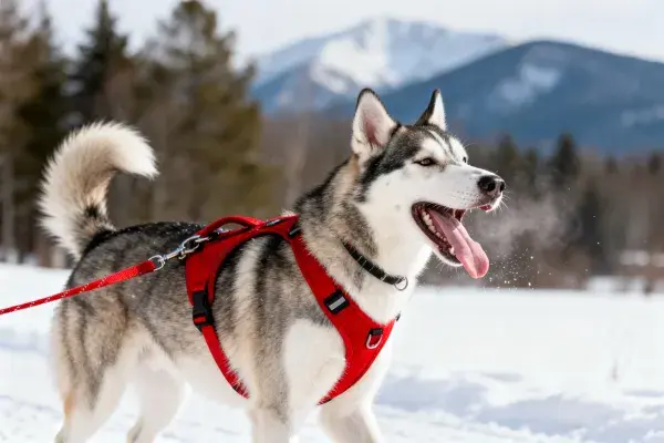 西伯利亚雪橇犬雪地户外特写