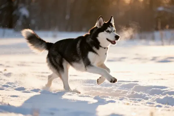西伯利亚雪橇犬雪地奔跑特写