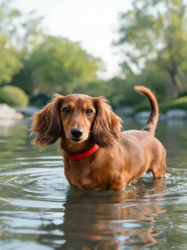 水中长毛腊肠犬的特写