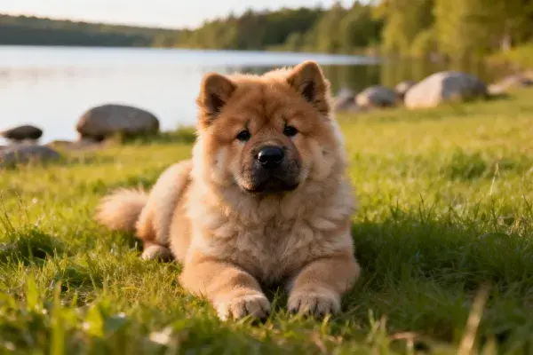 阳光草地上的赫尔犬幼犬特写