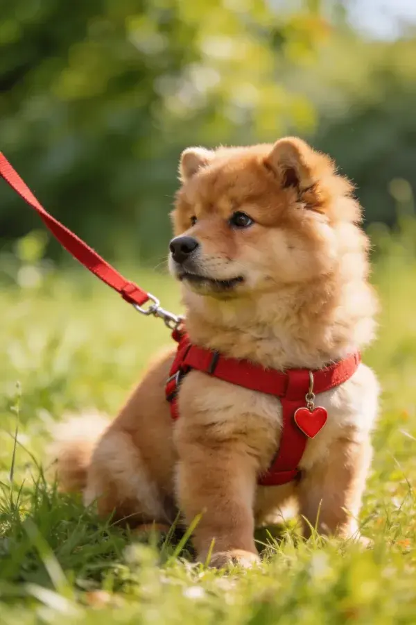 柴犬幼犬于草地休憩场景