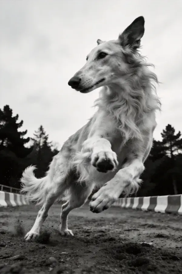 户外场地跃动的长毛猎犬