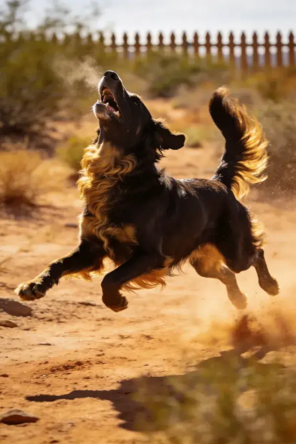 金毛寻回犬在沙地奔跑的瞬间
