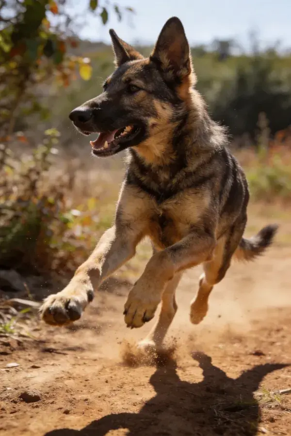 德国牧羊犬泥土小径奔跑瞬间