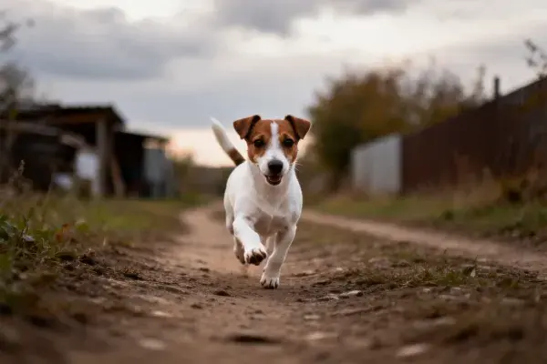 乡村土路中的杰克罗素梗犬
