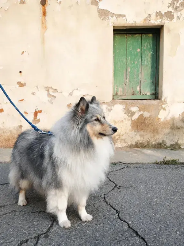 具体品种为喜乐蒂牧羊犬的户外场景