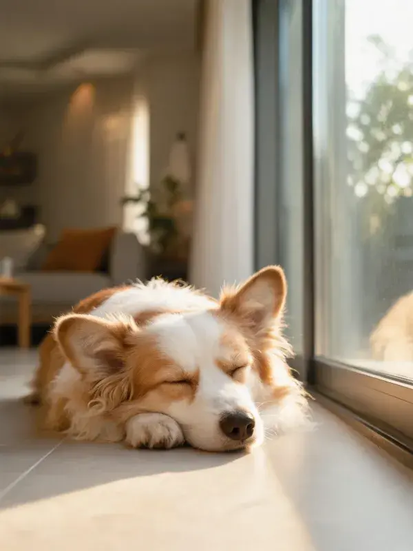 阳光窗边休憩的柯基犬