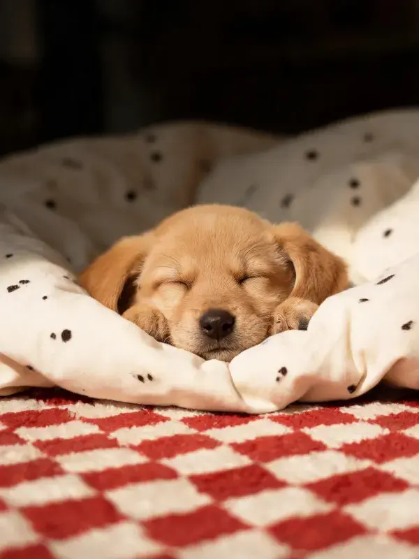 金毛幼犬在宠物床上休息