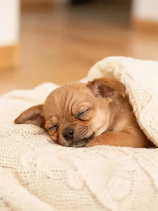 室内针织毯上的吉娃娃犬幼崽