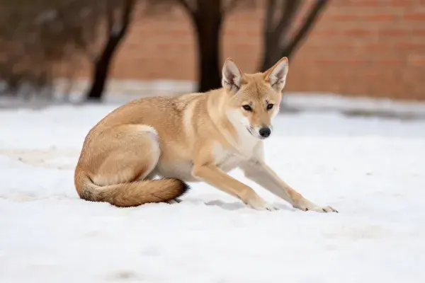 非洲野犬雪地坐姿场景
