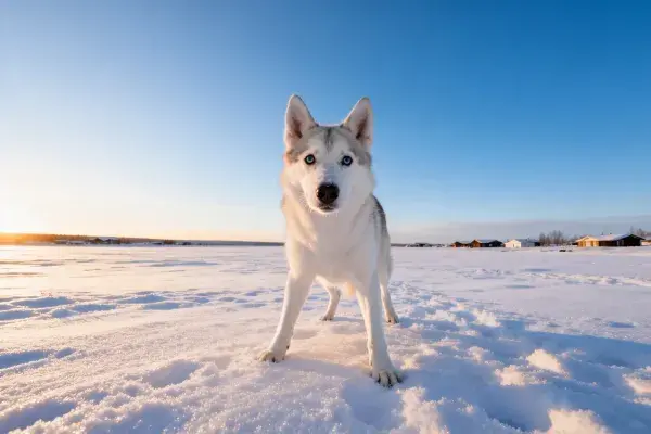 西伯利亚雪橇犬在雪地中站立