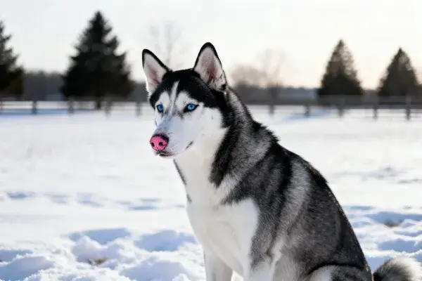 雪地中西伯利亚雪橇犬的户外特写