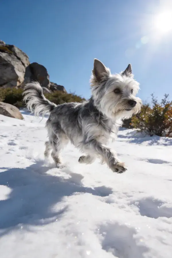 雪地中奔跑的西高地白梗犬瞬间